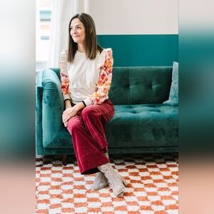 THML Cream Long Sleeve Sweater Top Floral Sleeves